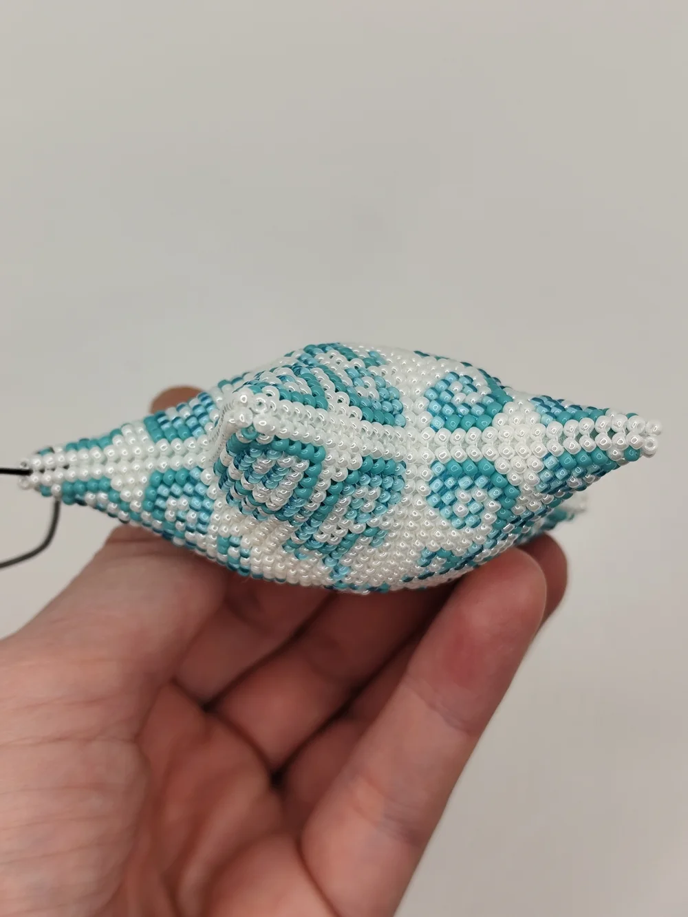 Beaded Star Holiday Ornament in White & Teal